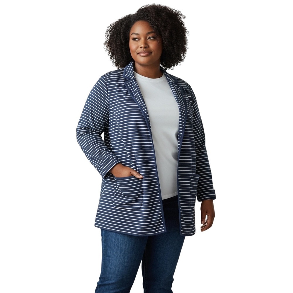 Talbots Plus Size 2X Navy White Stripe Blazer Jacket - Picture 9 of 9